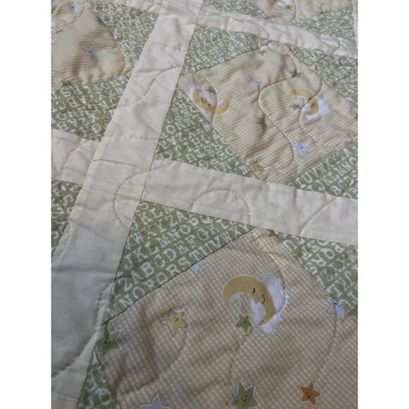 VintageBaby Crib Quilt Green/yellow/ With Moons - Picture 3 of 6